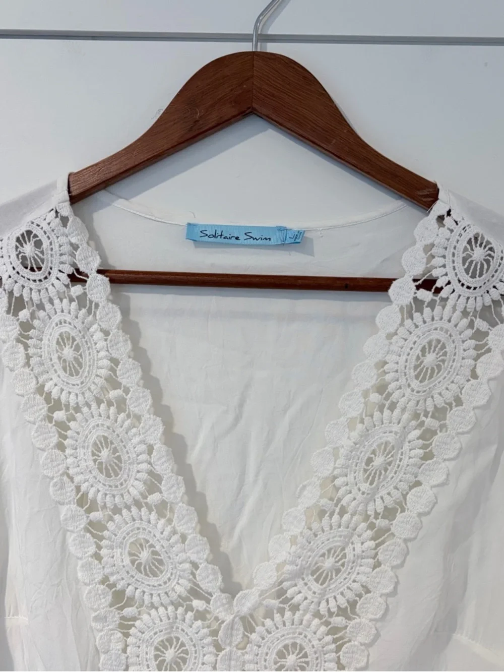 Solitaire Swim Cover Up Boho Chic Coastal Lace L White Resort Coquette Romantic - Picture 4 of 10